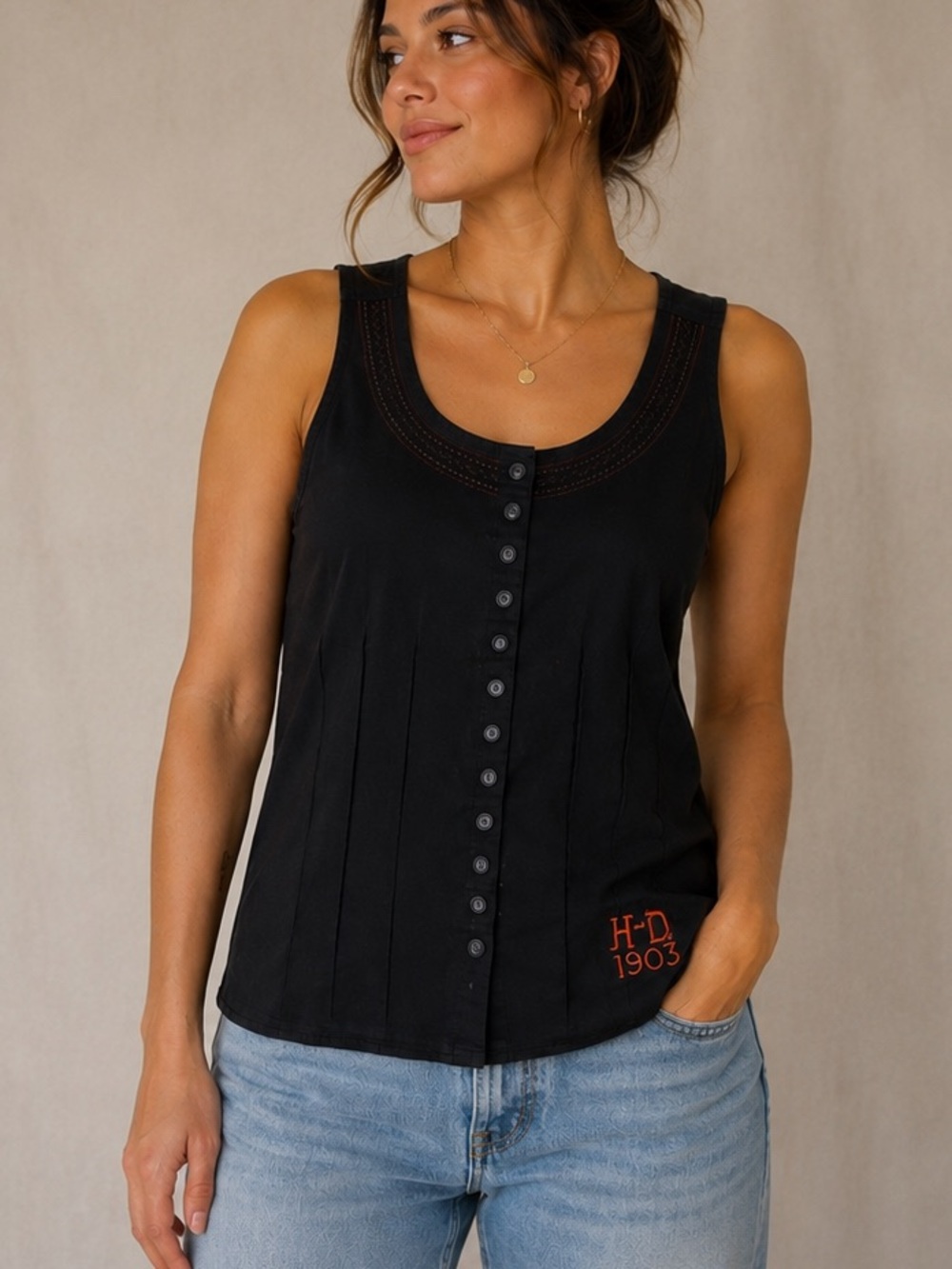 Harley-Davidson Women’s Black Embroidered Eagle Tank Top Size M | Biker Moto